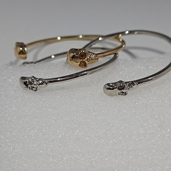 Jewelry - 3 PIRATE SKULL Silvertone & Goldtone Bangle Bracelets